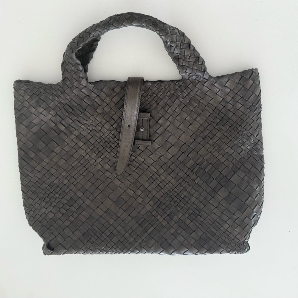 FALORNI Italia Le Borse Woven Genuine Leather Tote with closure Black/Dark Brown - Picture 5 of 8